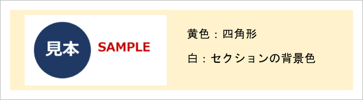 黄色の四角形の上に置いた透明の画像は、セクションの白が見えて白い四角になる